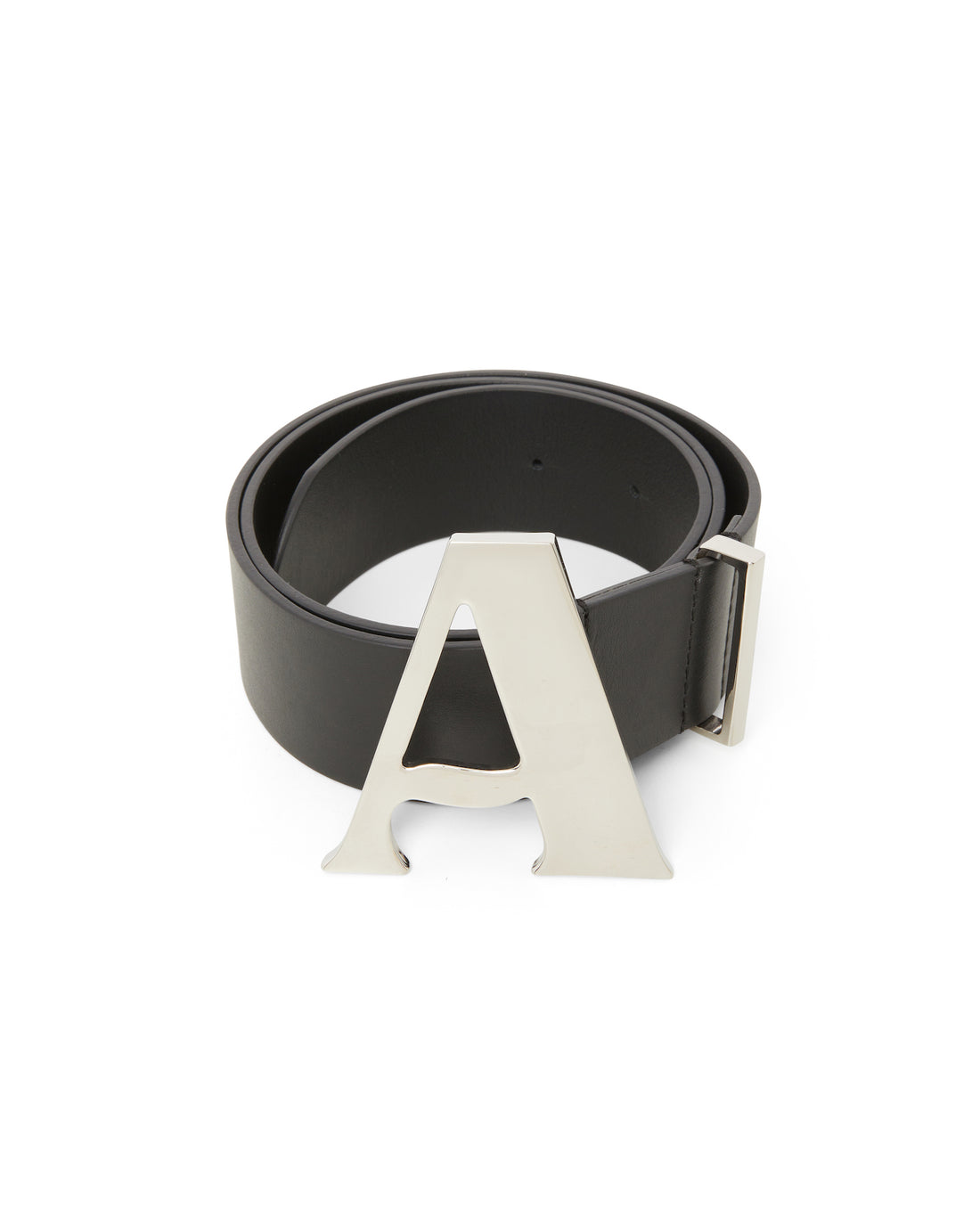 "A" Buckle Black Leather Belt
